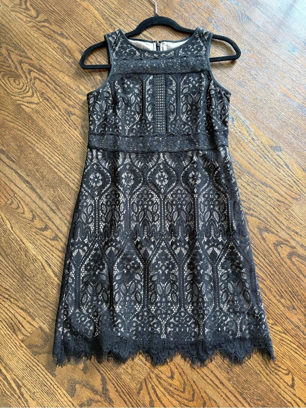 NWOT Loft Sleeveless Black Lace Midi Dress with Scalloped Hem, Womens 4P